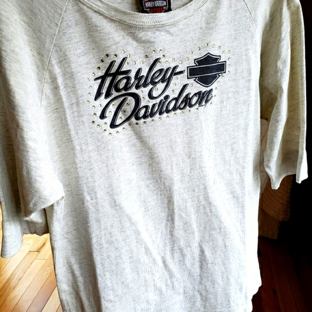 Harley Davidson Shirt Authentic  100% Cotton Elbow L - XL Heather Cream New
